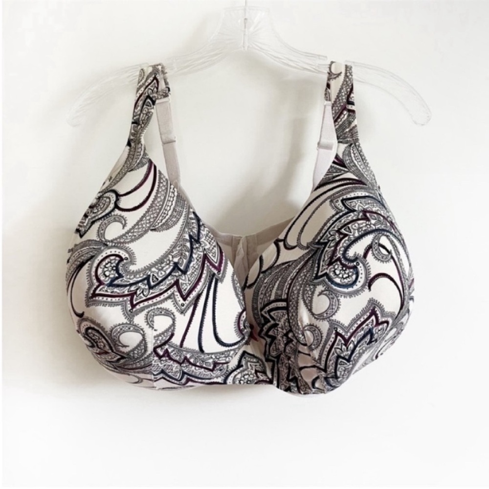 Cacique Lane Bryant Boost Plunge bra white black paisley underwire